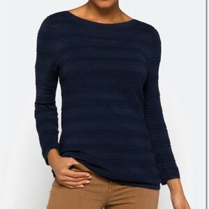 41 Hawthorn Navy Horizontal Textured Boatneck Long Sleeve Top